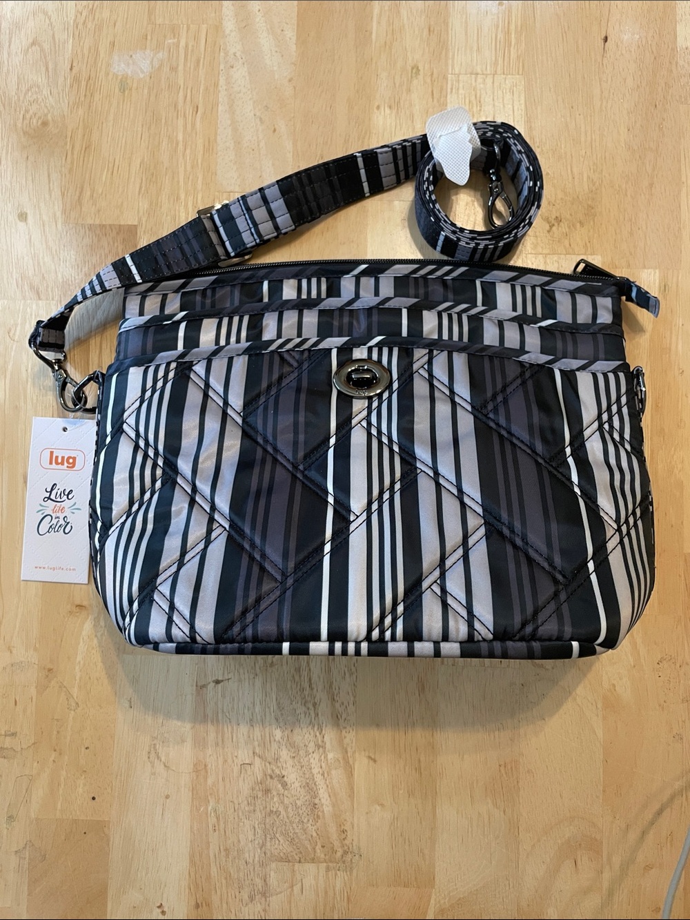 lug Quilted Adagia Bag in Black & Gray Stripe